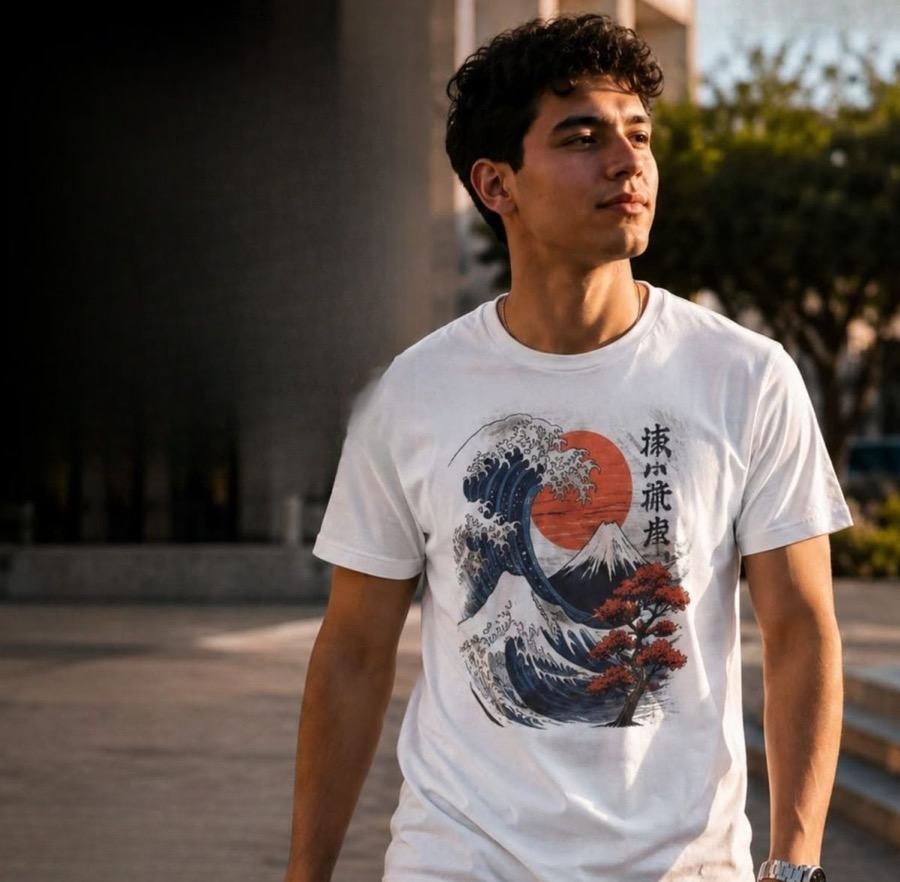 Playera blanca de algodón con diseño a todo color en DTF Textil